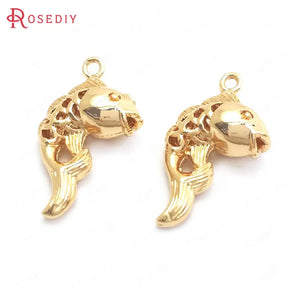 10PCS 16x16MM 24K Brass Fish Charms Pendants