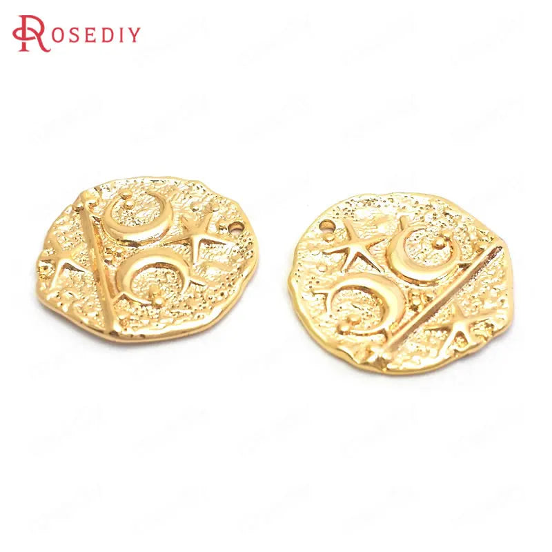 6PCS 19x19MM 24K Brass Moon and Star Charms Pendants