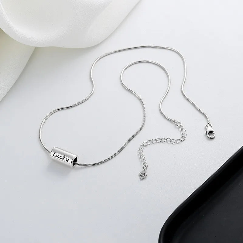 925 Sterling Silver Snake Chain Lucky Cylinder Necklace Women Wedding Jewelry