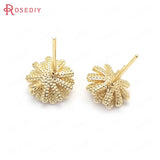 6PCS 10MM 24K Brass Flower Stud Earrings Pins
