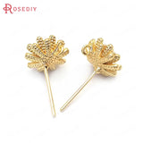6PCS 10MM 24K Brass Flower Stud Earrings Pins
