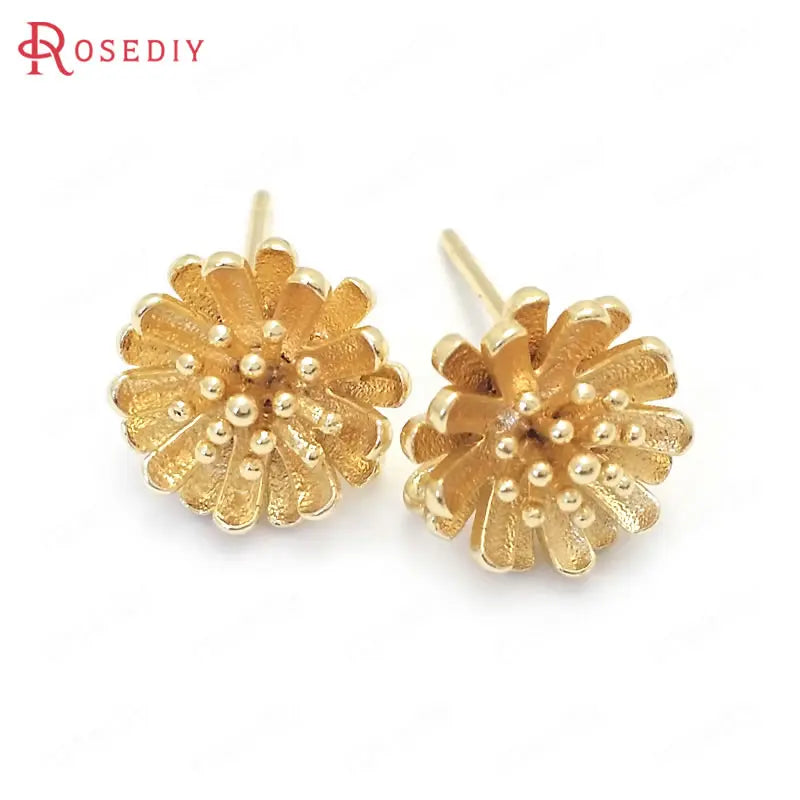 6PCS 10MM 24K Brass Flower Stud Earrings Pins