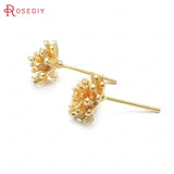 6PCS 10MM 24K Brass Flower Stud Earrings Pins