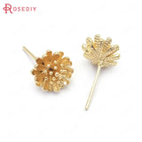 6PCS 10MM 24K Brass Flower Stud Earrings Pins