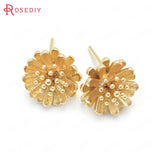 6PCS 10MM 24K Brass Flower Stud Earrings Pins