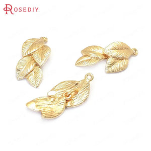 10PCS 16x8MM 24K Brass Tree Leaf Leaves Charms Pendants DIY Jewelry Making