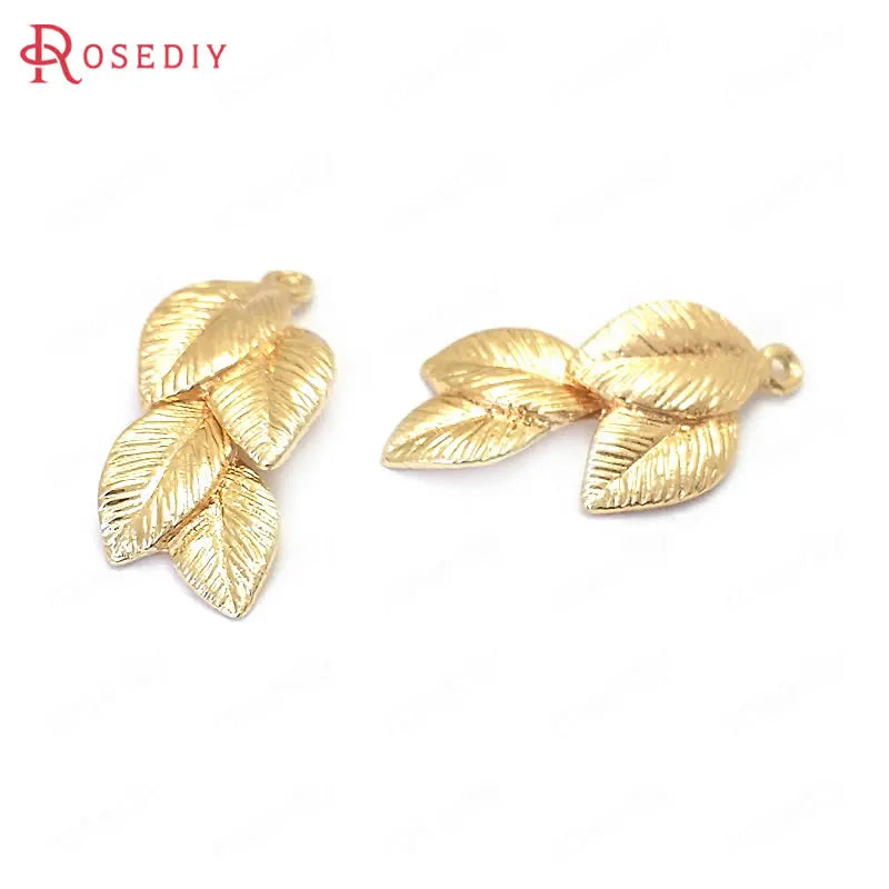 10PCS 16x8MM 24K Brass Tree Leaf Leaves Charms Pendants DIY Jewelry Making