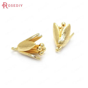 10PCS 14x8MM 24K Brass Flower Charms Pendants Jewelry Making