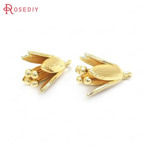10PCS 14x8MM 24K Brass Flower Charms Pendants Jewelry Making