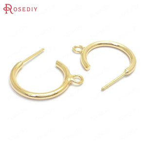 10PCS 19MM 24K Brass Round Circle Earrings Loop Stud Earrings Pins
