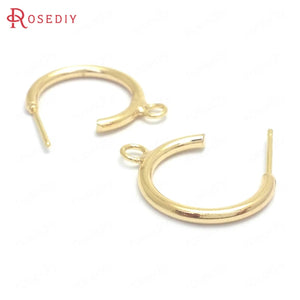 10PCS 19MM 24K Brass Round Circle Earrings Loop Stud Earrings Pins