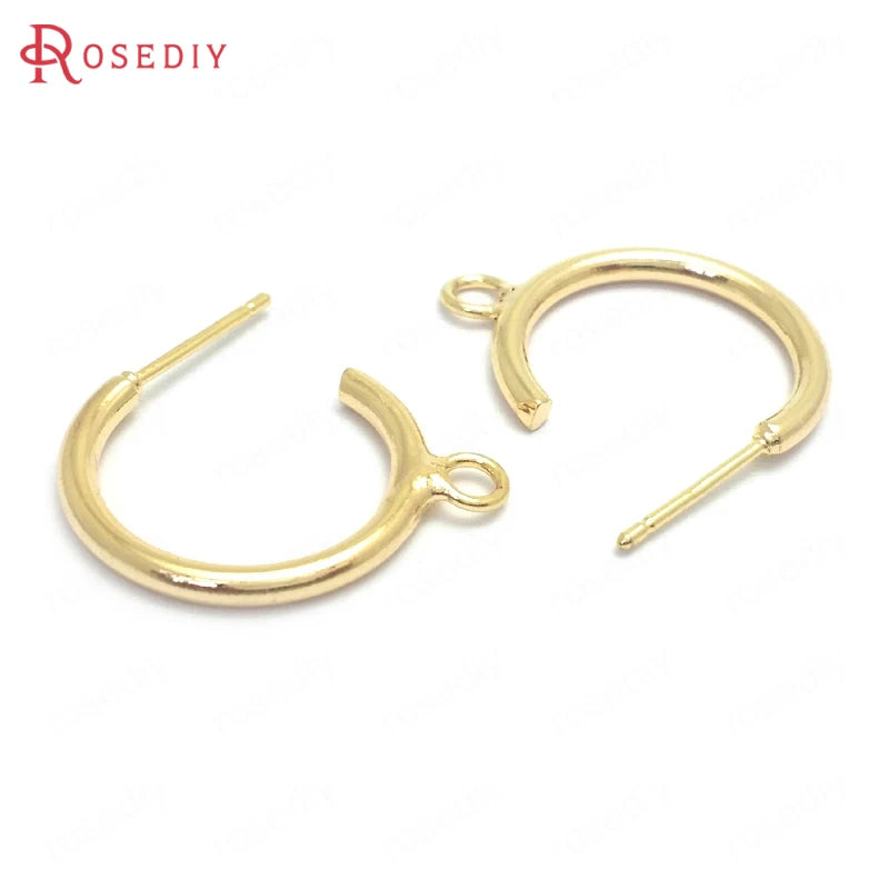 10PCS 19MM 24K Brass Round Circle Earrings Loop Stud Earrings Pins