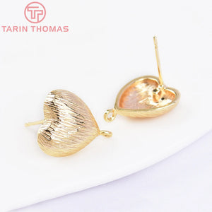6PCS 13x14MM 24K Brass Heart Stud Earrings DIY Jewelry Findings