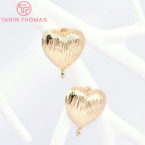 6PCS 13x14MM 24K Brass Heart Stud Earrings DIY Jewelry Findings