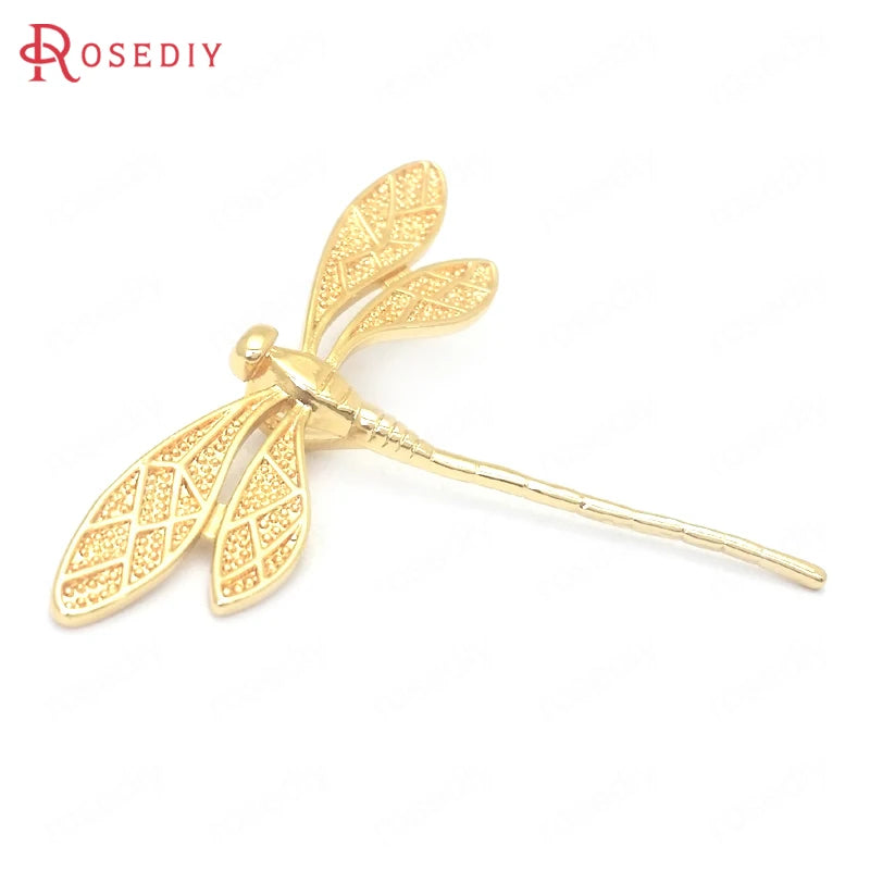 6PCS 24K Brass Dragonfly Charms Pendants Jewelry Making DIY