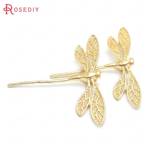6PCS 24K Brass Dragonfly Charms Pendants Jewelry Making DIY