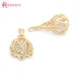 6PCS 20x10MM 24K Brass Zircon Long Drop Shape Charms Pendants Jewelry DIY