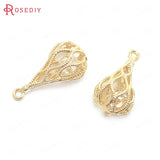 6PCS 20x10MM 24K Brass Zircon Long Drop Shape Charms Pendants Jewelry DIY