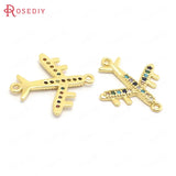 6PCS 19x17MM 24K Brass Zircon Aircraft Charms Pendants