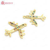 6PCS 19x17MM 24K Brass Zircon Aircraft Charms Pendants