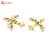 6PCS 19x17MM 24K Brass Zircon Aircraft Charms Pendants