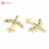 6PCS 19x17MM 24K Brass Zircon Aircraft Charms Pendants