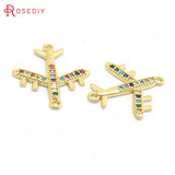 6PCS 19x17MM 24K Brass Zircon Aircraft Charms Pendants