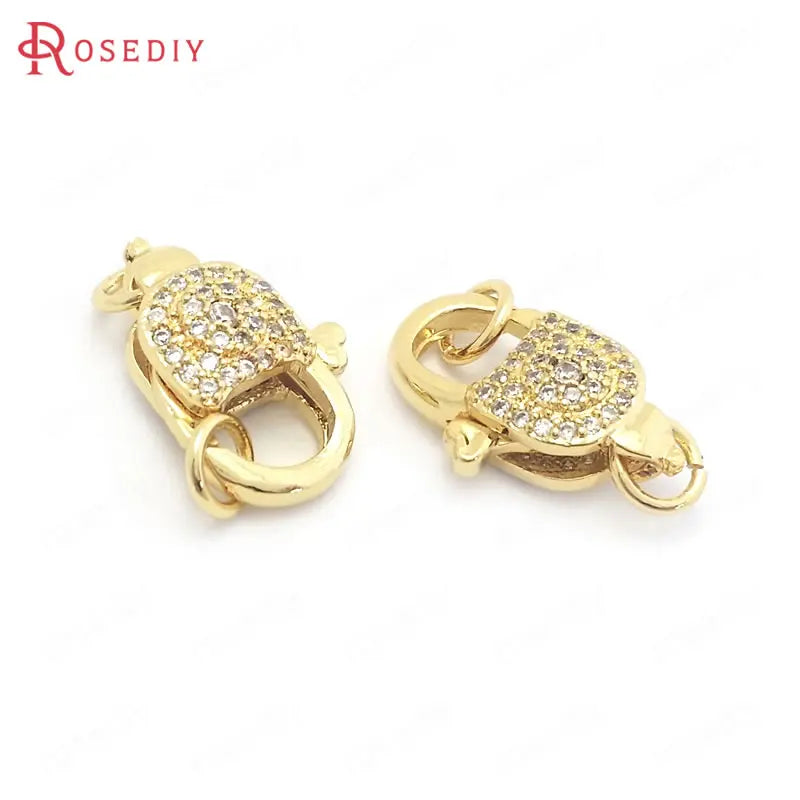 2PCS 10x17MM 24K Brass Zircon Connect Clasps Jewelry DIY