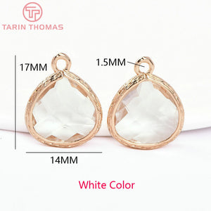 10PCS 17x14MM 24K Brass Glass Drop Charms Pendants Diy Jewelry Findings