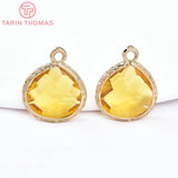 10PCS 17x14MM 24K Brass Glass Drop Charms Pendants Diy Jewelry Findings