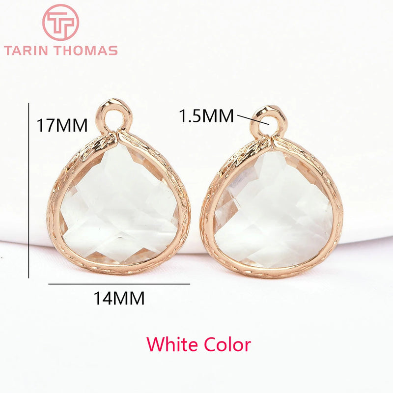 10PCS 17x14MM 24K Brass Glass Drop Charms Pendants Diy Jewelry Findings
