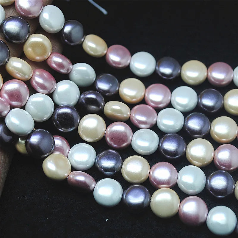 37PCS Hot Shell Beads Mother Of PEARL Strings Coin Shape 10mm