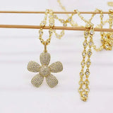 37mm Gold Plated Cz Micro Flower Pendant