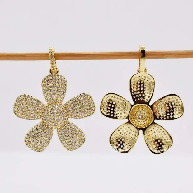 37mm Gold Plated Cz Micro Flower Pendant