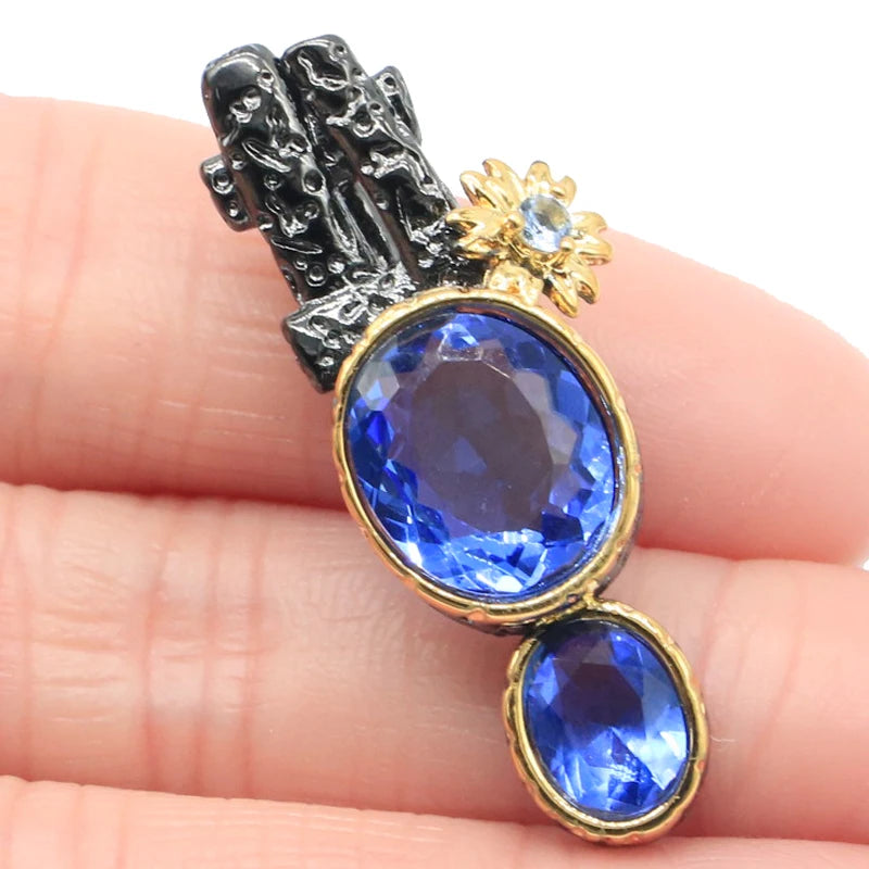 Gothic Vintage Violet Tanzanite Silver Pendant