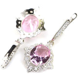 Pink Kunzite Citrine CZ Jewelry Set, 925 Silver Pendant Earrings