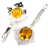 Pink Kunzite Citrine CZ Jewelry Set, 925 Silver Pendant Earrings