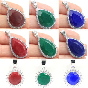 Top Selling Red Ruby Green Emerald Sapphire CZ Drop Oval Pendant Earrings