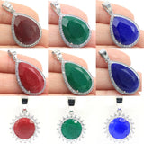 Top Selling Red Ruby Green Emerald Sapphire CZ Drop Oval Pendant Earrings