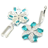 Rich Aquamarine Sapphire CZ Silver Earrings for Woman's Engagement