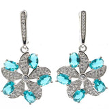 Rich Aquamarine Sapphire CZ Silver Earrings for Woman's Engagement