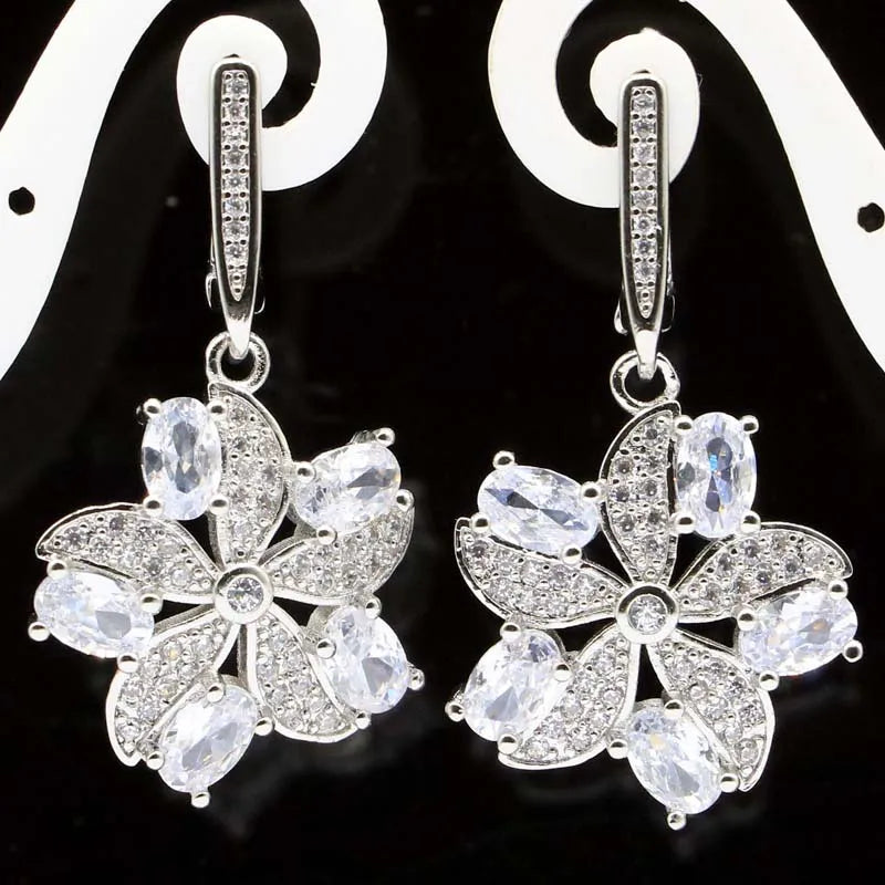Rich Aquamarine Sapphire CZ Silver Earrings for Woman's Engagement