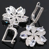 Rich Aquamarine Sapphire CZ Silver Earrings for Woman's Engagement