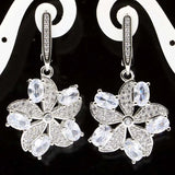 Rich Aquamarine Sapphire CZ Silver Earrings for Woman's Engagement