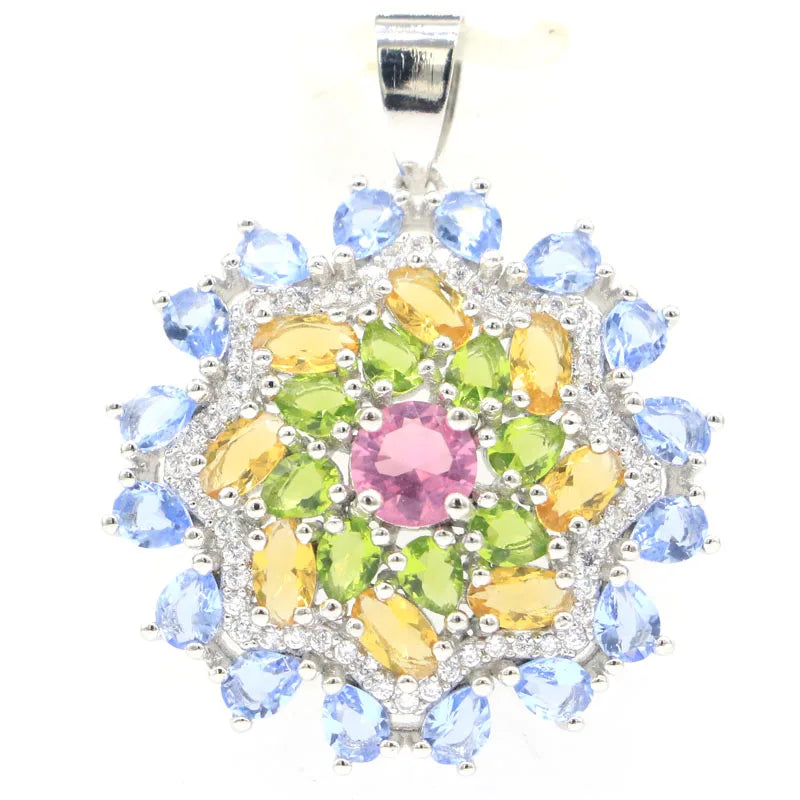 Green Peridot Violet Tanzanite CZ Silver Pendant for Women