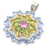 Green Peridot Violet Tanzanite CZ Silver Pendant for Women