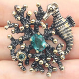 Neo-Gothic Animal Rich Aquamarine Silver Pendant