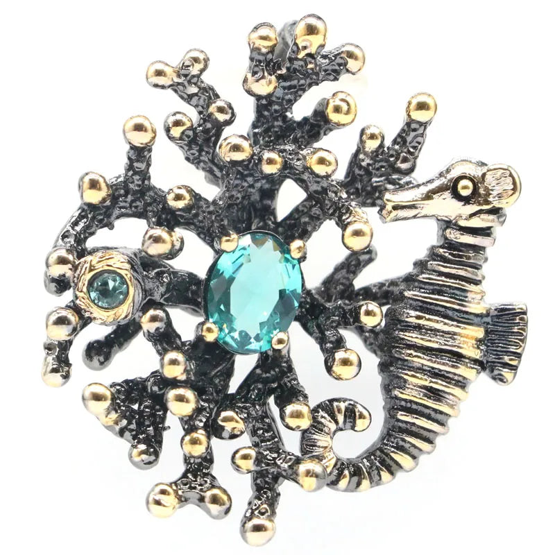 Neo-Gothic Animal Rich Aquamarine Silver Pendant