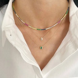Rainbow CZ Tennis Chain Chocker Necklace 18K Plated Women Collar Jewellery