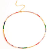 Rainbow CZ Tennis Chain Chocker Necklace 18K Plated Women Collar Jewellery